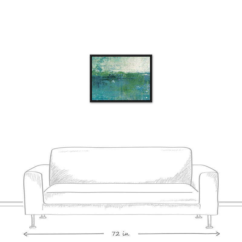 « blue green littoral abstract black », reproduction de peinture à l’acrylique, H 18 po x l 24 po, Cadre noir