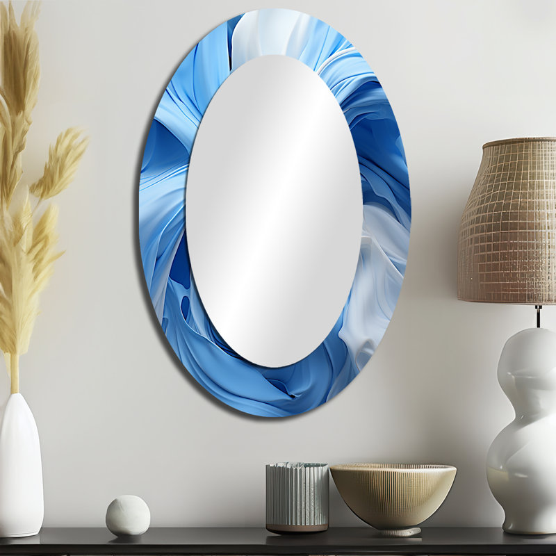 Miroir mural ovale bleu et blanc à spirale abstraite, 36 po x 24 po