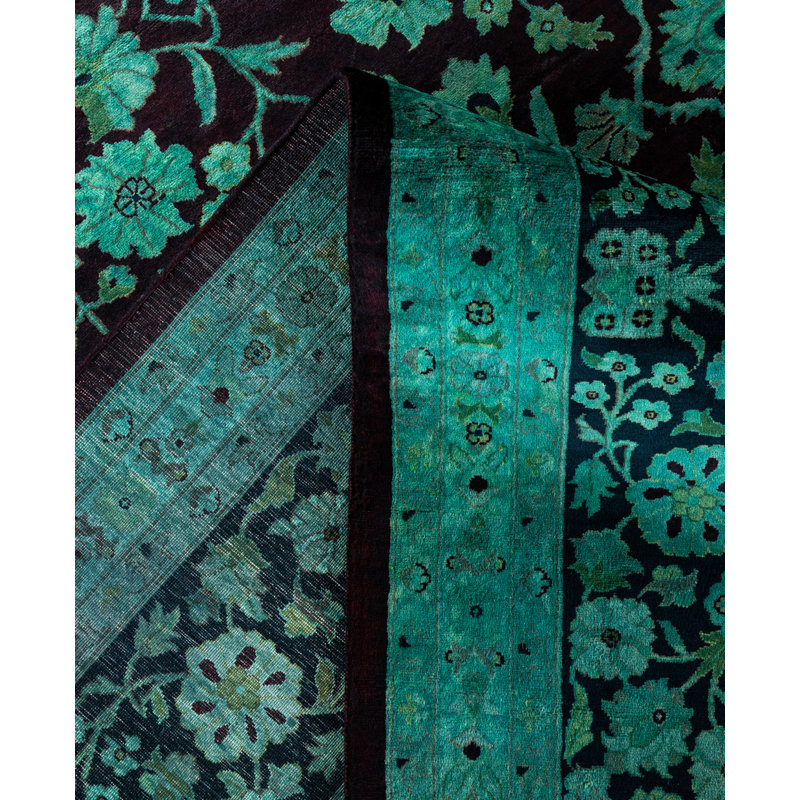 Overdyed Hand-Knotted Wool Modern-Contemporary Green Area Rug 9' 1" x 12' 4"