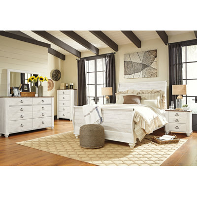 Willowton Queen Sleigh Bed, Dresser, Mirror, Chest and Nightstand -  One Allium Way®, 08B405D155AB45D5B2068D2C15F0E739