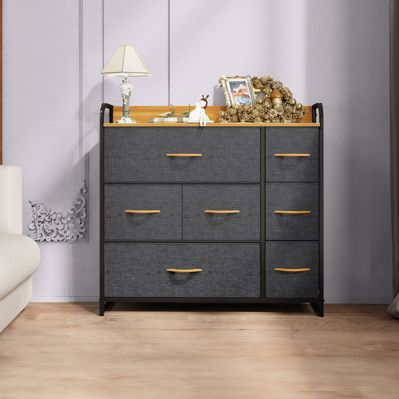 Eriska Steel Frame Chest of Drawers bedroom drawers with 7 Drawers & Wood Top, Oak/Dark Grey