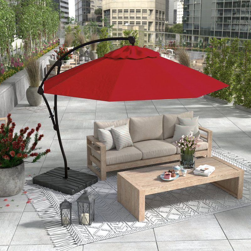 Parasol en porte-à-faux octogonal 9 pi Jiles, Rouge - oléfine