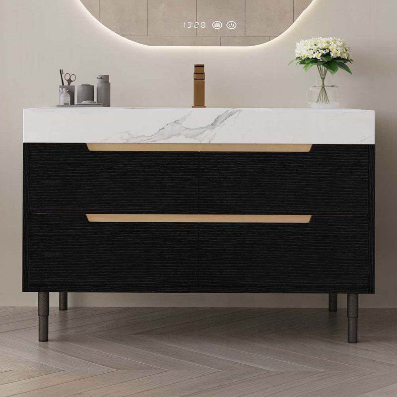 Meuble-lavabo de salle de bain avec lavabo encastré, Noir