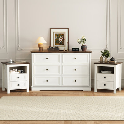 3-piece Bedroom Set, 47.2"  6 Drawer Dresser & Nightstand Set Of 2