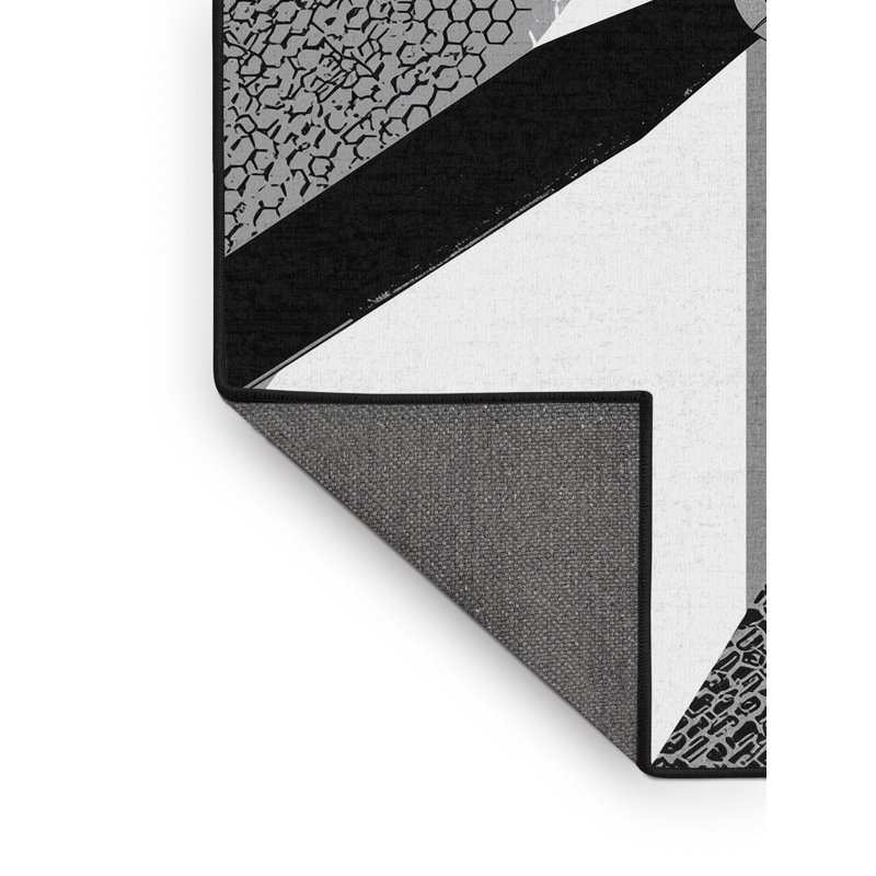 Tapis gris et noir à motif géométrique doux et moelleux Turett, 5 x 8