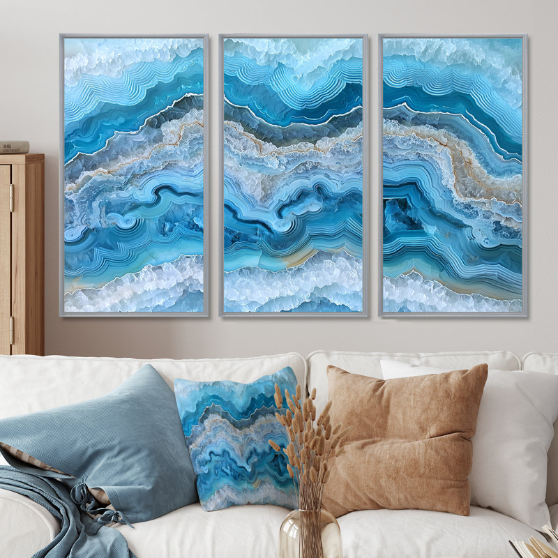 Ensemble de salon Agate Dream River, Reproduction avec cadre flottant, Silver, 32" H x 48" W