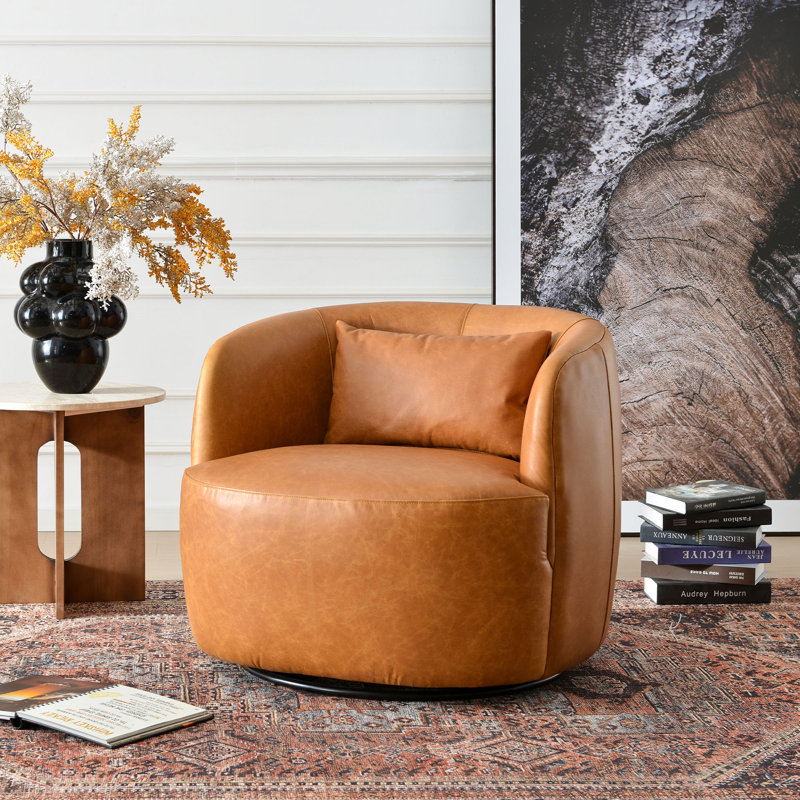 Fauteuil pivotant 100% cuir véritable Jaydin avec arôme de cuir naturel, Chameau