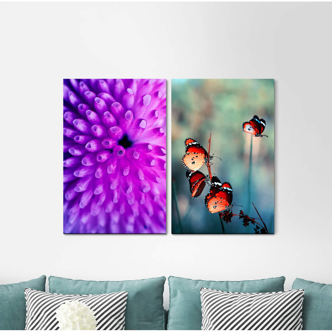 2-tlg. Leinwandbilder-Set - Grafikdruck „Coral Underwater Butterflies Summer Violet Spring”