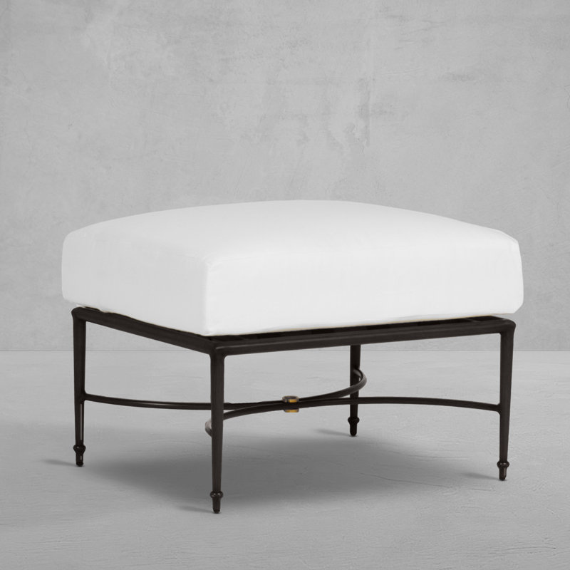 Roma Outdoor Ottoman with Cushion, No Welt, Linen Navy