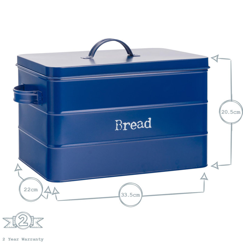 Harbour Housewares - Vintage Metal Kitchen Bread Bin - 40cm, Navy