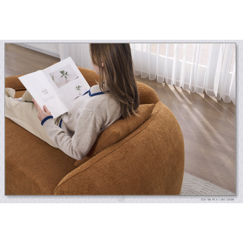 Compression Curved Chaise Longue Chair Indoor, Modern Chenille Loveseat Couch With Deep Seat Sofa Bed And Pillow, Ideal For Living Room, Bedroom, Apartment