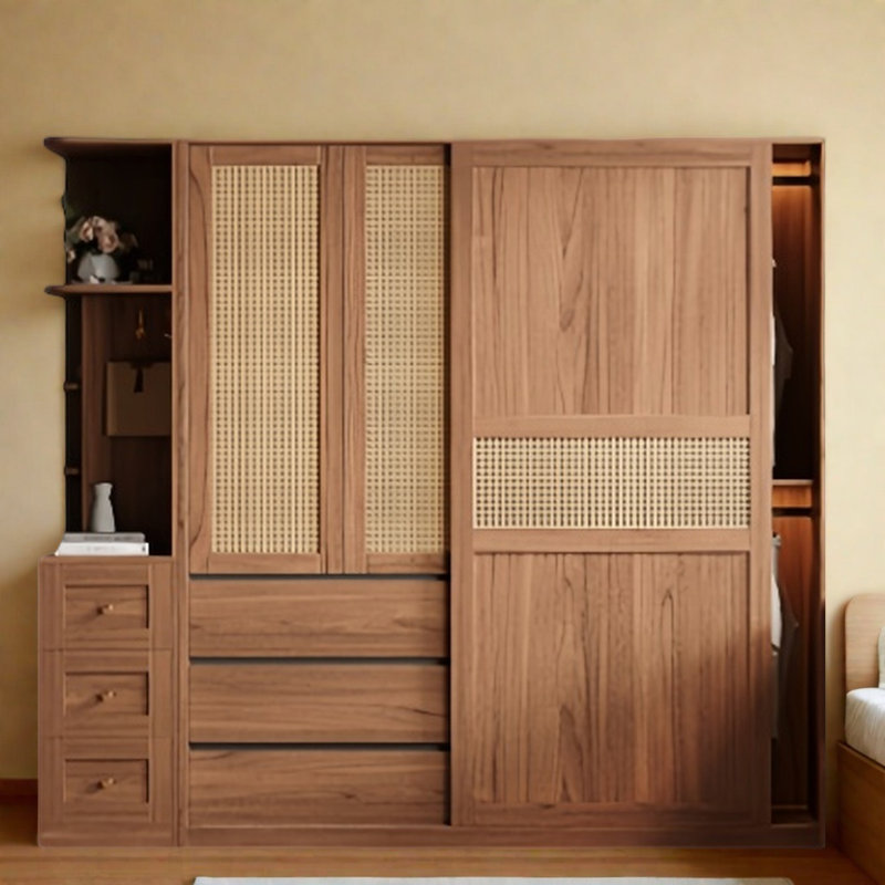 Garde-robe coulissante simple et élégante en osier, H 78,74 po x l 94,49 po x P 23,62 po