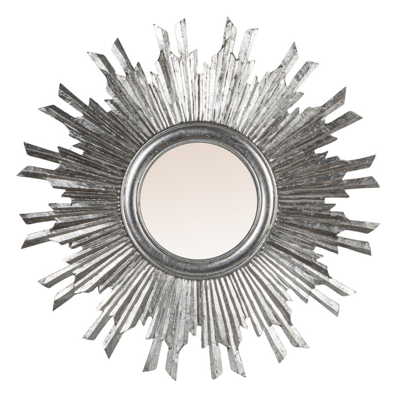 Round Sunburst Wall Mirror, Silver