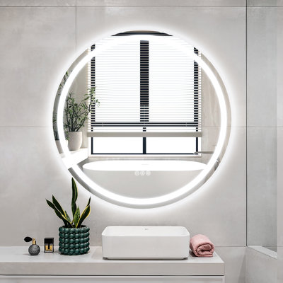 LED ETL Certified Round Frameless Anti-Fog Dimmable Tempered Glass Modern Vanity Mirror for Bathroom