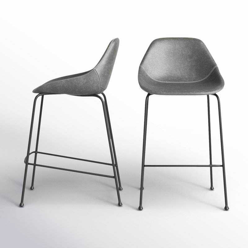 Tabouret de bar et de comptoir Garner, Similicuir rétro gris foncé, Tabouret de comptoir (assise de 26 po de hauteur)