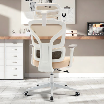 Fauteuil de bureau ergonomique en filet, chaise de bureau à haut dossier avec support lombaire et accoudoirs 3D, chaise d'ordinateur réglable pour patte de galvanoplastie pour bureau à domicile, beige