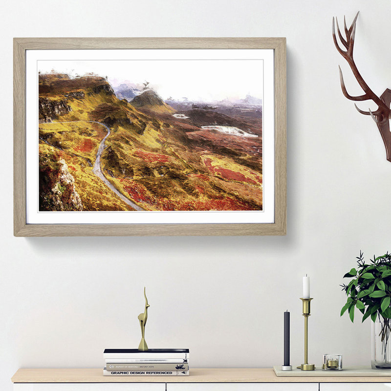 Mountain View in Scotland - Picture Frame Painting Print, 36cm H x 48cm W x 2cm D, Oak Framed