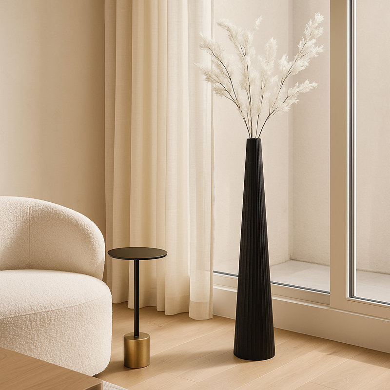 Vase de sol décoratif Kasea - Grand vase moderne avec finition texturée - Vases sculpturaux pour le salon - Vase de fleurs pour les coins