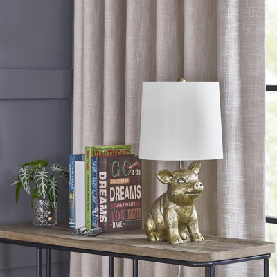 18" Resin Pig Table Lamp With Shade