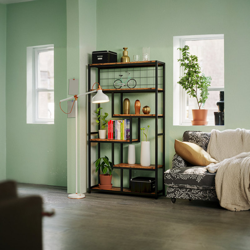 Suva Bookshelves And Bookcases 6-shelf Etagere Bookcase, Industrial Open Display Shelves Geometric Bookcase With Sturdy Metal Frame