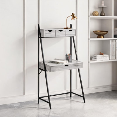 Bureau de rangement de format standard, 32 po, avec tiroirs, 4 tiroirs, poste de travail en stratifié gris de 31,5 po