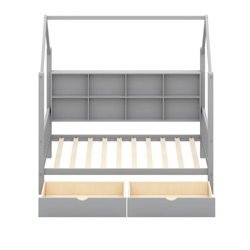 Antiope Kids Bed with Storage Shelf, Twin , Gray