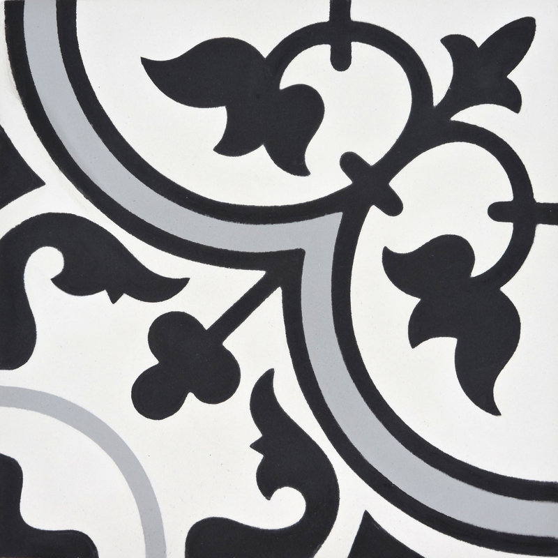 Casa 8" x 8" Cement Patterned Wall & Floor Tile, White/Black/Gray