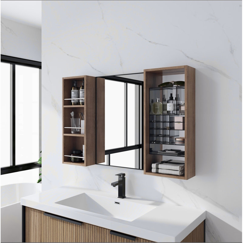 Armoire à pharmacie 41,3 po avec rangement, armoire à pharmacie murale avec porte miroir, contreplaqué