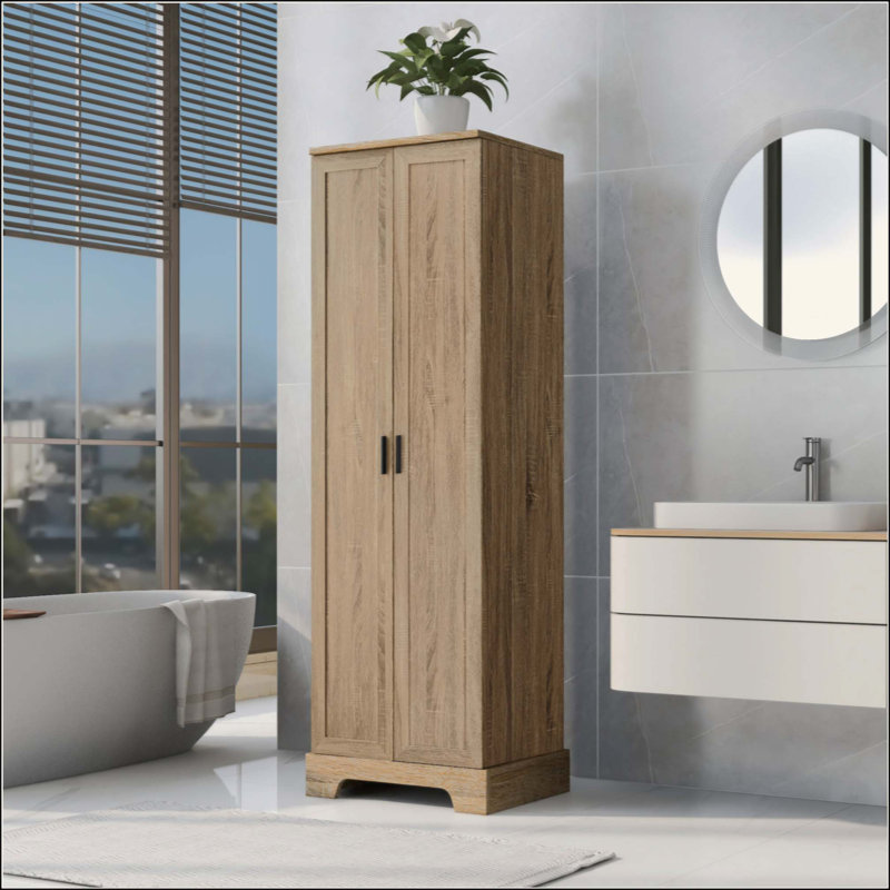Storage Cabinet With Two Doors For Bathroom, Office, Adjustable Shelf, MDF Board, Brown, 71.2" H x 23.3" W x 16.9" D