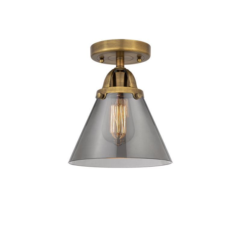 Plafonnier semi-encastré en verre à DEL, H 9,5 po x l 7,75 po x P 7,75 po, Plaqué couleur fumée, Laiton brossé