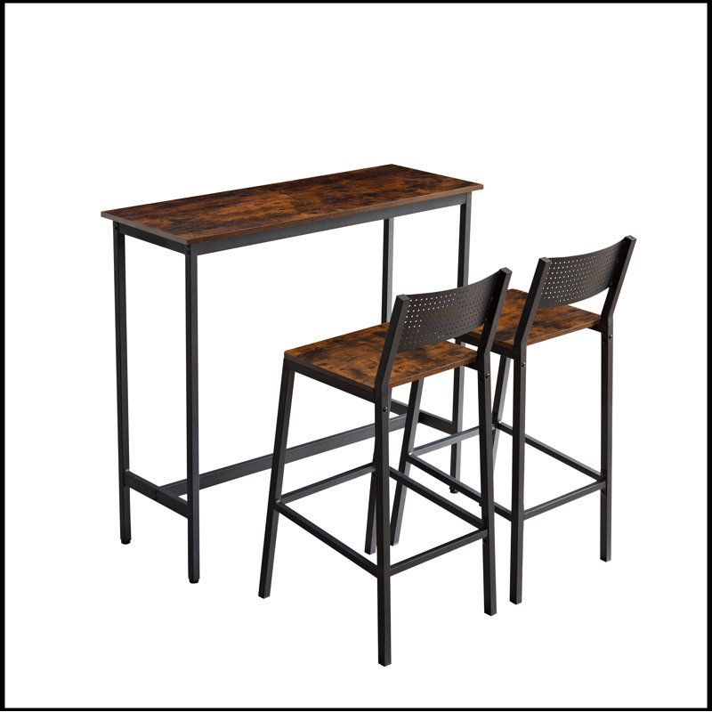 Bar stool and bar three-piece set, industrial style bar stool with backrest, iron wood structure