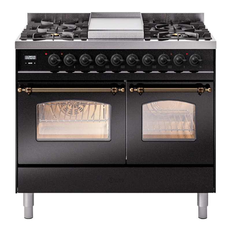 ILVE Nostalgie II Series 40 inch Dual Fuel Range with 6 Sealed Burners, Griddle (Glass Door), Liquid Propane