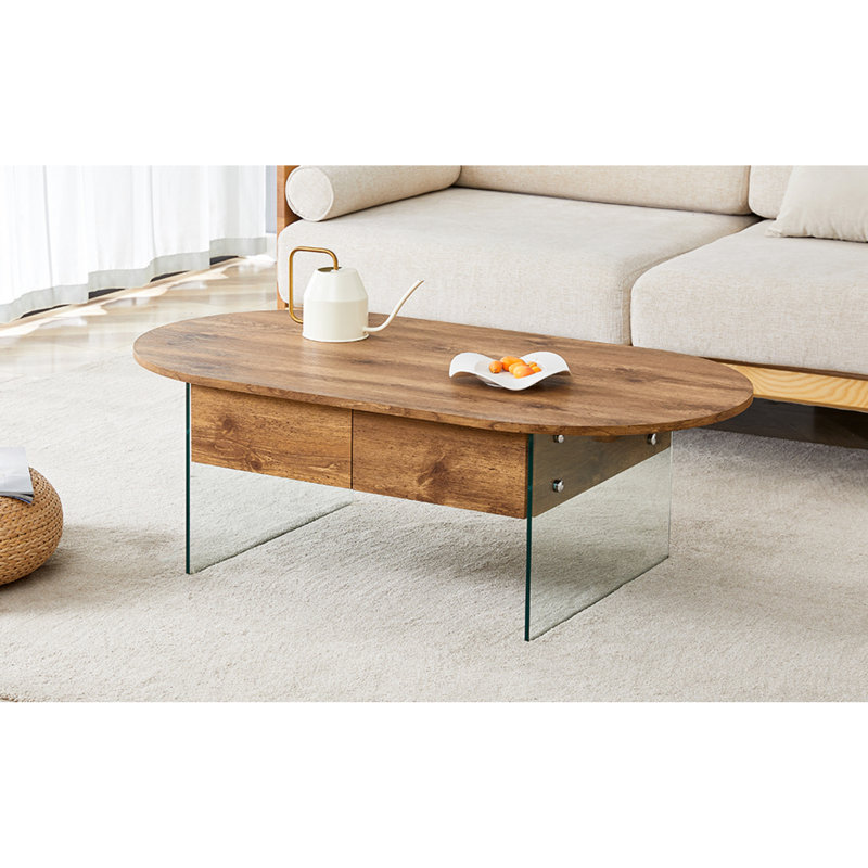 Table basse élégante avec deux tiroirs | surface en MDF et côtés en verre trempé | conception simple | excellente fonction de rangement