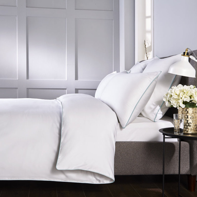 400 Thread Count Piped Edge Duvet Set, Kingsize Duvet Cover Set + 2 Additional Pieces, White/Teal