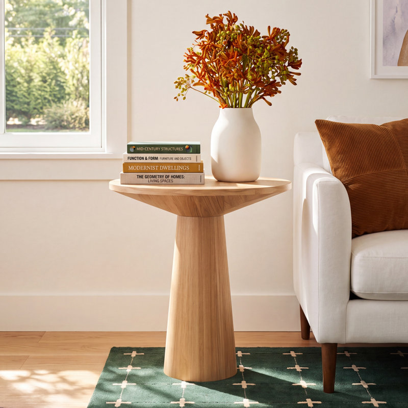 Wyatt 20" W Round Pedestal End Table, Natural