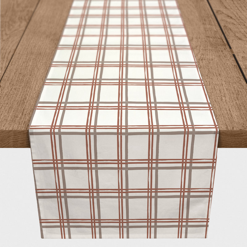 Holiday Plaid On Brown Table Runner, 72" x 16", White