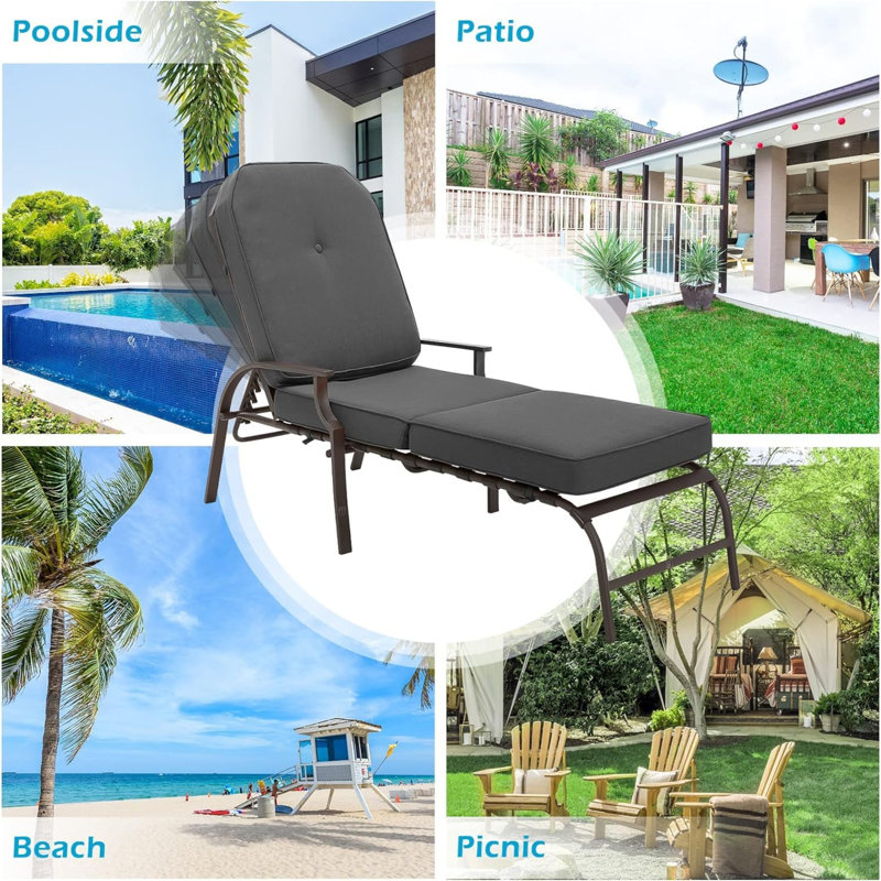 Chaise longue d'extérieur réglable 2 pièces, Gris