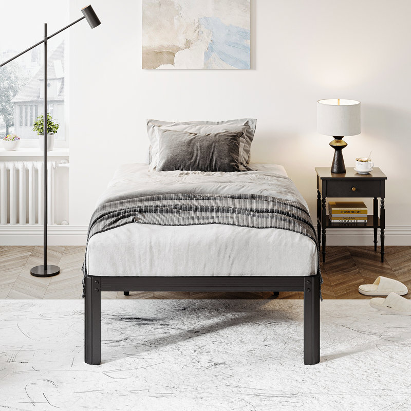 Oley 14 Inch Heavy Duty Metal Platform Bed Frame, Four Round-Corner Legs, Robust Steel, Noise Free, Twin