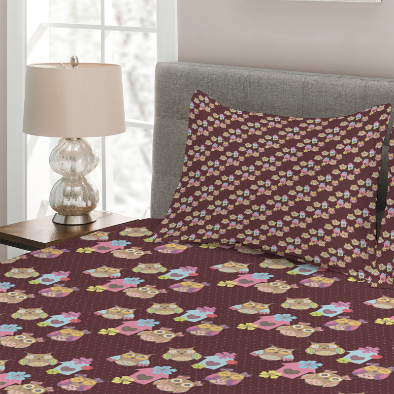 Owl Polyester Dots Coverlet, King Bedspread + 2 Shams