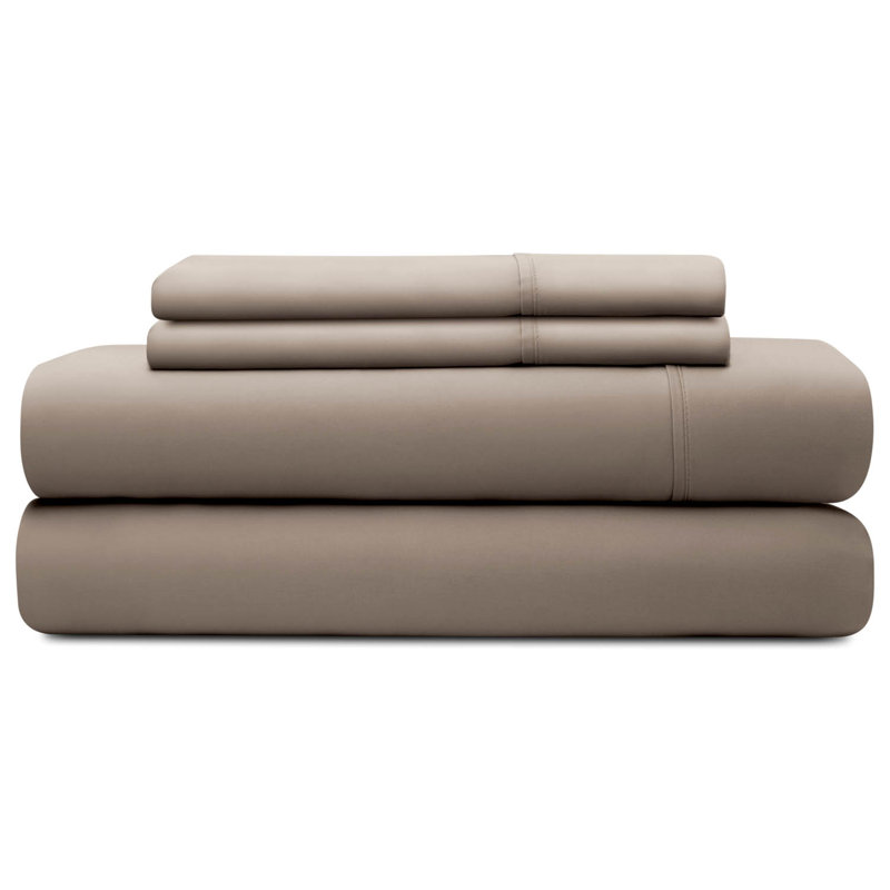Satin Solid Colour Sheet Set, Sandstone, Split King Sheet Set + Fitted Sheet + 2 Pillowcase