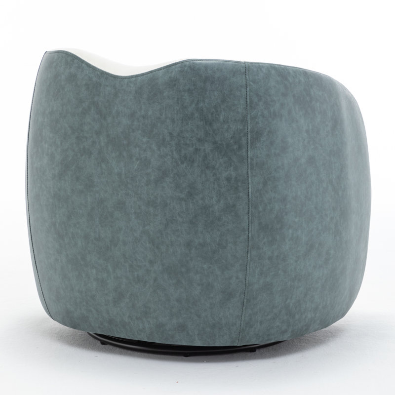 Velvet Upholstered Swivel Barrel Chair, Navy/White