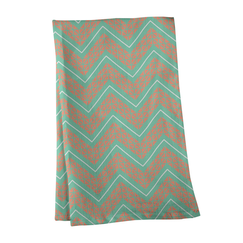Serviette à thé à chevrons à la main Stephenie, Vert clair / brun / blanc, Polyester sergé