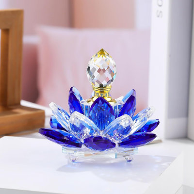Bouteille de parfum Lotus en verre cristal, décor décoratif floral fait à la main, petite bouteille réutilisable pour meuble-lavabo de chambre à coucher et présentoir de table
