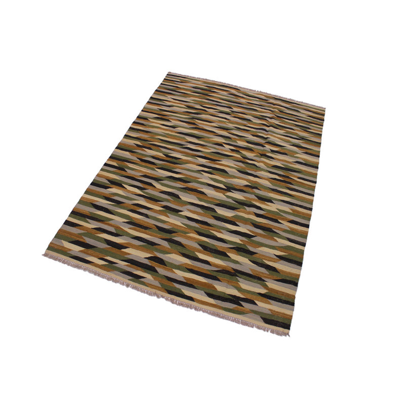 Tapis beige / brun / vert en laine à motif abstrait fait à la main 5 pi 11 po x 8 pi 2 po Madee