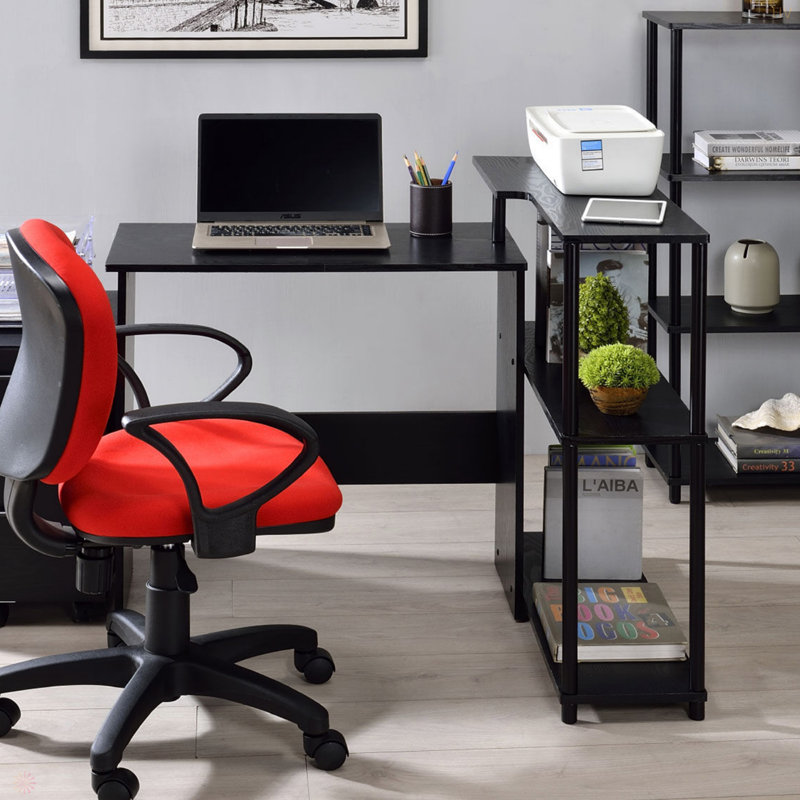 Rectangular Writing Desk With Side Shelf, Black