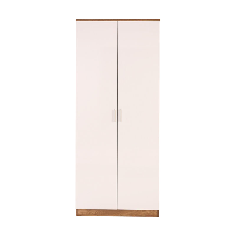 2 Door Manufactured Wood Wardrobe, White High Gloss / Oak