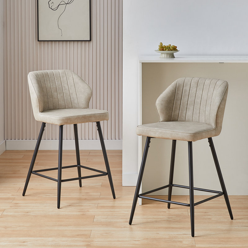 Konate Upholstered Counter Stool with Metal Frame, Beige