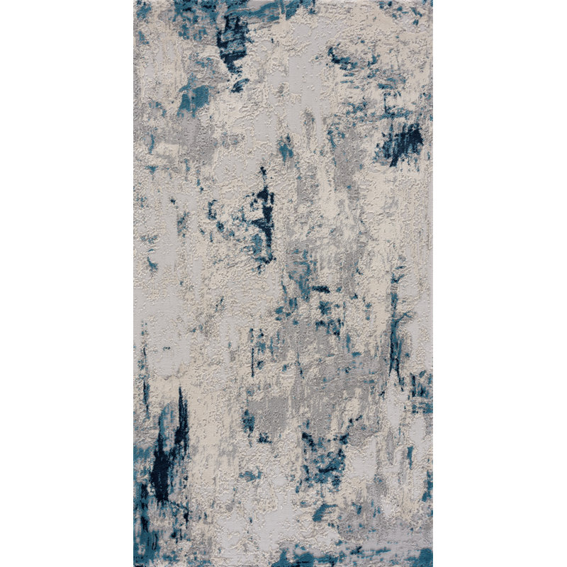 Rug Branch Amara 3' x 5' (2'8" x 4'8") Blue/Cream Abstract Indoor Doormat Rug, Contemporary, Medium Pile, Stain-Resistant Entry Carpet - Front Door, Mudroom, Hallway and Kitchen