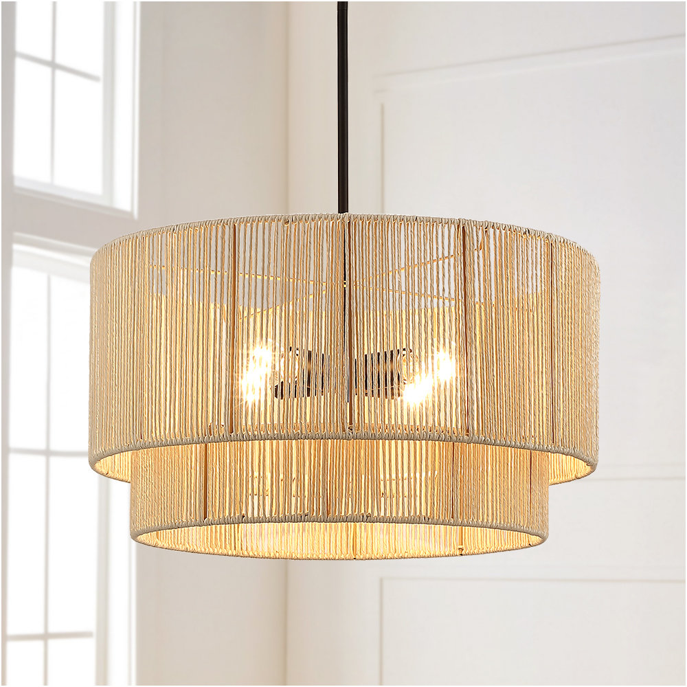 Nekoosa 4 - Light 22in Hand-Woven Drum Chandelier Bay Isle Home™ Shade 