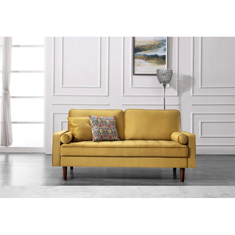 Hazen 69.6" Velvet Square Arm Settee, 69.6" W, Golden Yellow (Green Yellow)
